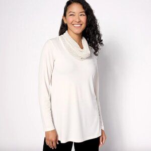 Susan Graver REG Liquid Knit Tunic with Sequin Cowl-Neck , Ivor more Size a62346